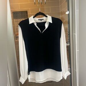 ADRIANNA PAPELL Black & White Sweater Vest Blouse. Attached. EUC